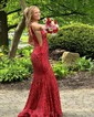 Mermaid V-neck Backless Sparkly Sequin Prom Dresses