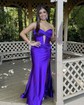 Unique Sheath/Column Satin Sweetheart Ruched Split Prom Dresses
