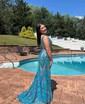Mermaid V-neck Backless Sparkly Sequin Prom Dresses
