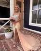 Sheath/Column Square Neck Jersey Beaded Prom Dresses With Ruched