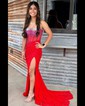 Sheath/Column Square Neck Jersey Beaded Prom Dresses With Ruched