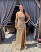 Sheath/Column Strapless Sparkly Sequin Prom Dresses With Beading