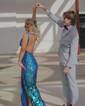 Sheath/Column V-neck Backless Sparkly Sequin Prom Dresses