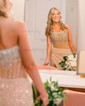 Sheath/Column Strapless Sparkly Sequin Prom Dresses With Beading