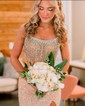 Sheath/Column Strapless Sparkly Sequin Prom Dresses With Beading