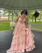 Ball Gown Off-the-shoulder Tulle Tiered Prom Dresses With Appliques