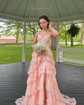 Ball Gown Off-the-shoulder Tulle Tiered Prom Dresses With Appliques