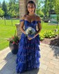 Ball Gown Off-the-shoulder Tulle Tiered Prom Dresses With Appliques