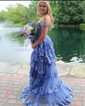 Ball Gown Off-the-shoulder Tulle Tiered Prom Dresses With Appliques