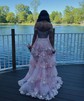 Ball Gown Off-the-shoulder Tulle Tiered Prom Dresses With Appliques