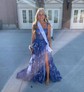 Ball Gown Off-the-shoulder Tulle Tiered Prom Dresses With Appliques