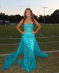 Sheath/Column Strapless Lace Tulle Prom Dresses With Appliques