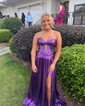 Sparkly A-line Strapless Metallic Prom Dresses With Ruched