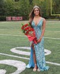 Sheath/Column V-neck Backless Sparkly Sequin Prom Dresses