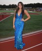 Sheath/Column V-neck Backless Sparkly Sequin Prom Dresses