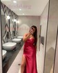 Sheath/Column Cowl Neck Satin Corset Prom Dresses With Ruched