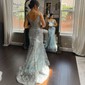 Mermaid V-neck Sparkly Sequin Prom Dresses With Appliques