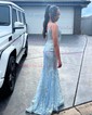 Mermaid V-neck Sparkly Sequin Prom Dresses With Appliques