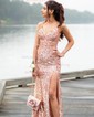Mermaid V-neck Sparkly Sequin Prom Dresses With Beading