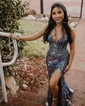 Mermaid V-neck Sparkly Sequin Prom Dresses With Beading