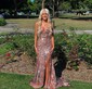 Mermaid V-neck Sparkly Sequin Prom Dresses With Beading