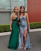 Mermaid V-neck Sparkly Sequin Prom Dresses With Beading