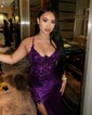 Mermaid V-neck Satin Beaded Prom Dresses With Appliques