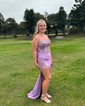 Mermaid V-neck Satin Beaded Prom Dresses With Appliques