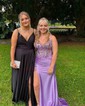 Mermaid V-neck Satin Beaded Prom Dresses With Appliques