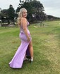 Mermaid V-neck Satin Beaded Prom Dresses With Appliques