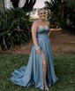 A-line Cowl Neck Tulle Prom Dresses With Ruched