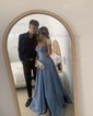A-line Cowl Neck Tulle Prom Dresses With Ruched