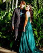 A-line Cowl Neck Tulle Prom Dresses With Ruched