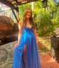 A-line Cowl Neck Tulle Prom Dresses With Ruched
