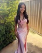 Sheath/Column Cowl Neck Satin Corset Prom Dresses With Beading