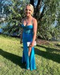 Sheath/Column Cowl Neck Satin Corset Prom Dresses With Beading