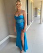 Sheath/Column Cowl Neck Satin Corset Prom Dresses With Beading