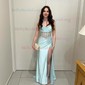 Sheath/Column Cowl Neck Satin Corset Prom Dresses With Beading