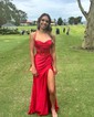 Sheath/Column Cowl Neck Satin Corset Prom Dresses With Beading