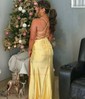 Sheath/Column Cowl Neck Satin Corset Prom Dresses With Beading