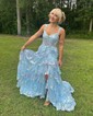 Ball Gown Off-the-shoulder Tulle Tiered Prom Dresses With Appliques