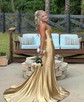 Sheath/Column Halter Satin Corset Prom Dresses With Ruched