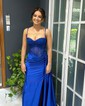 Sheath/Column Sweetheart Satin Corset Prom Dresses With Appliques