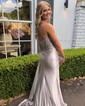 Sheath/Column Sweetheart Satin Corset Prom Dresses With Appliques