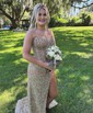 Sheath/Column Strapless Sparkly Sequin Prom Dresses With Beading