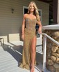 Sheath/Column Strapless Sparkly Sequin Prom Dresses With Beading