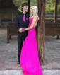 Sheath/Column V-neck Jersey Beaded Prom Dresse With Ruched