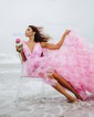 Ball Gown V-neck Tulle Floral Ruffle Tiered Prom Dresses