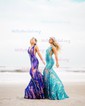 Mermaid V-neck Backless Sparkly Sequin Prom Dresses