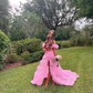 A-line Square Neck Tulle Two Piece Tiered Prom Dresses With Puff Sleeve